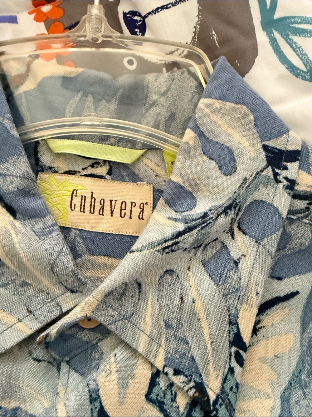 Cubavera Blue and Cream Tropical Print Camp Shirt - Picture 3 of 4